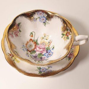 Rare Royal Albert Bone China Floral Bouquet heavy gold gliding gold brushed